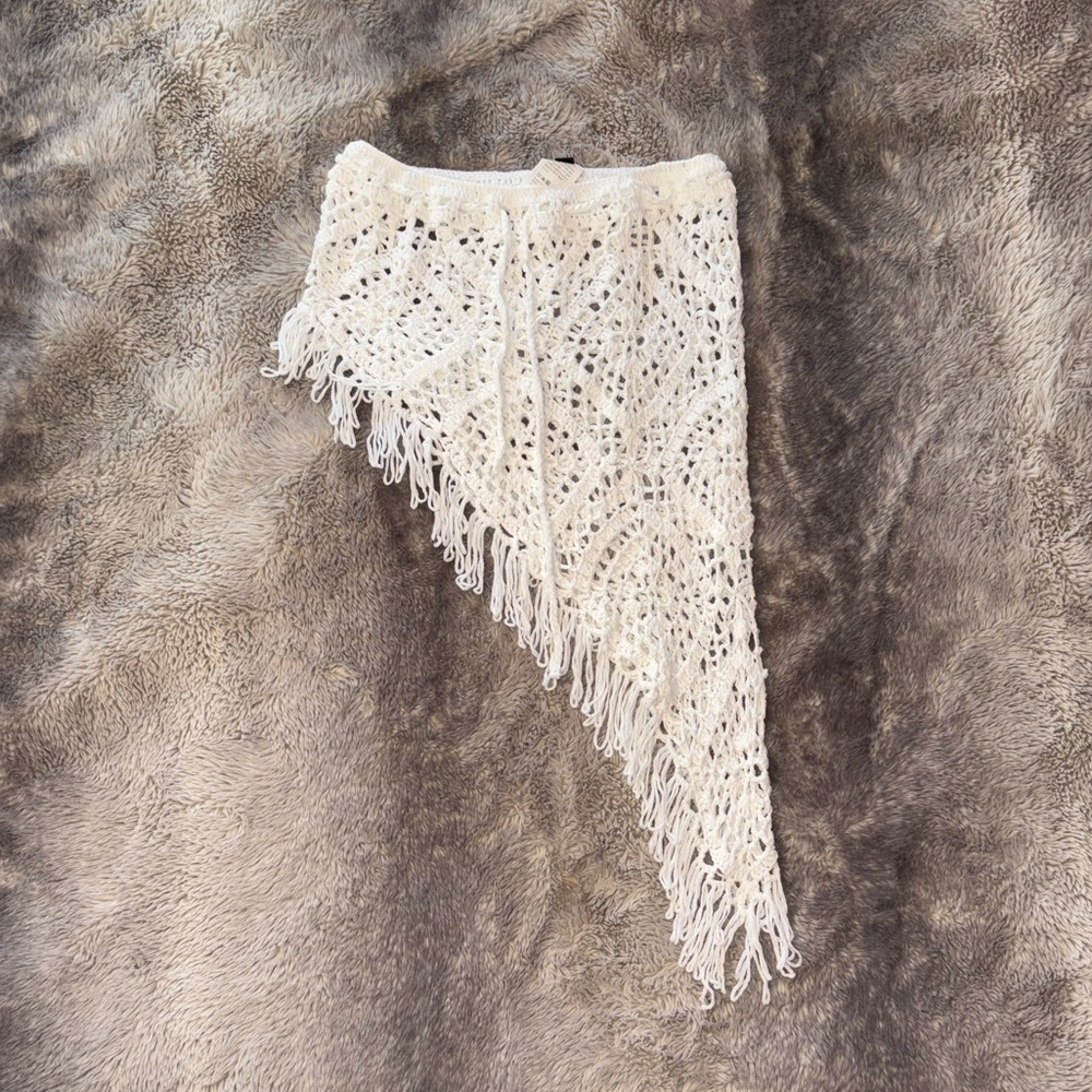 SHEIN Crochet Fringe Asymmetrical Swim Cover-Up 🌴